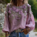 Vintage Lavender Roses Glitter Embroidered Linen Tunic elevenforest