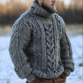 Men's Vintage Island Jacquard Chunky Turtleneck Sweater elevenforest