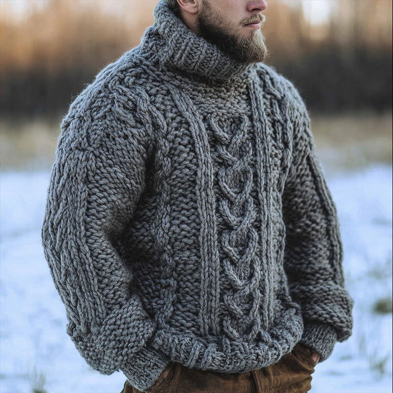 Men's Vintage Island Jacquard Chunky Turtleneck Sweater elevenforest