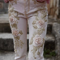 Classy Pink Roses Glitter Embroidered Skinny Jeans elevenforest