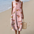 Vintage Cute Dachshund Art Print Linen Sleeveless Dress elevenforest