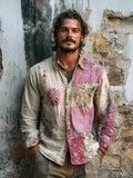 Boho Floral Art Vintage Men's Linen Shirt elevenforest