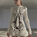 Comstylish Women's Vintage Halloween Skull Art Knitted Warm Sweater Dress