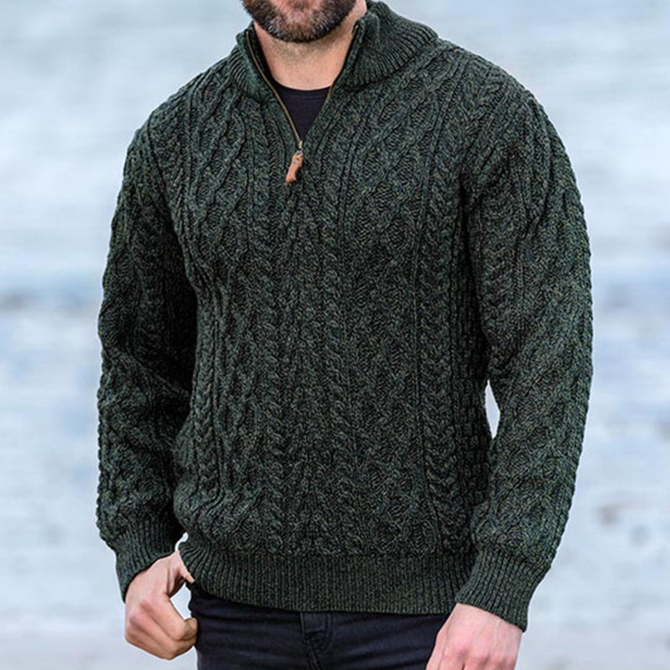 Vintage Traditional Chunky Knit Warm Zip-Up Sweater elevenforest