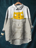 Women's  Cat Print Casual Cotton And Linen Shirt