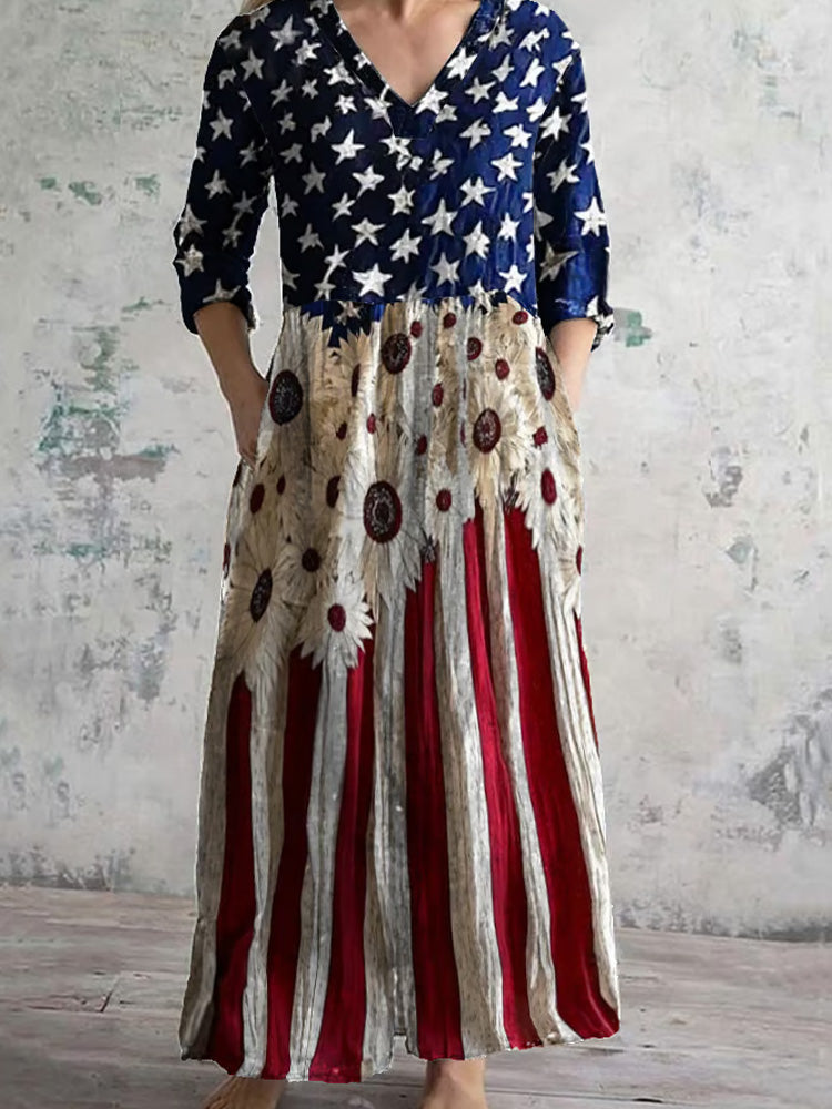 Comstylish Women's Independence Day Art Print Short Sleeve V Neck