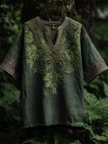 Vintage Celtic Knot Fern Embroidered Linen Shirt elevenforest