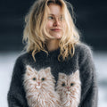 Cute Fuzzy Cats Pattern Crew Neck Cozy Knit Sweater elevenforest