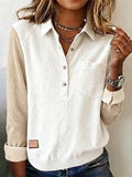 Women'S Casual Loose Corduroy Splicing Long Sleeve Top 