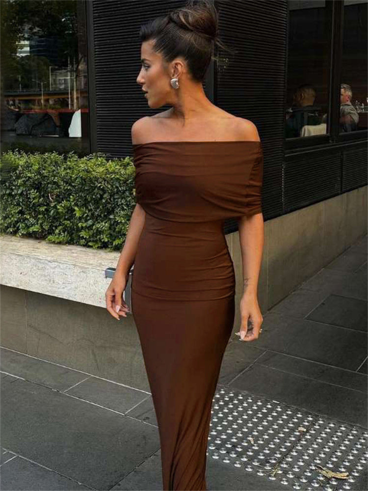 Tossy Pleated Off-shoulder Long Dress for Twist Backless Patchwork Party Dress Summer Maxi Dress New
