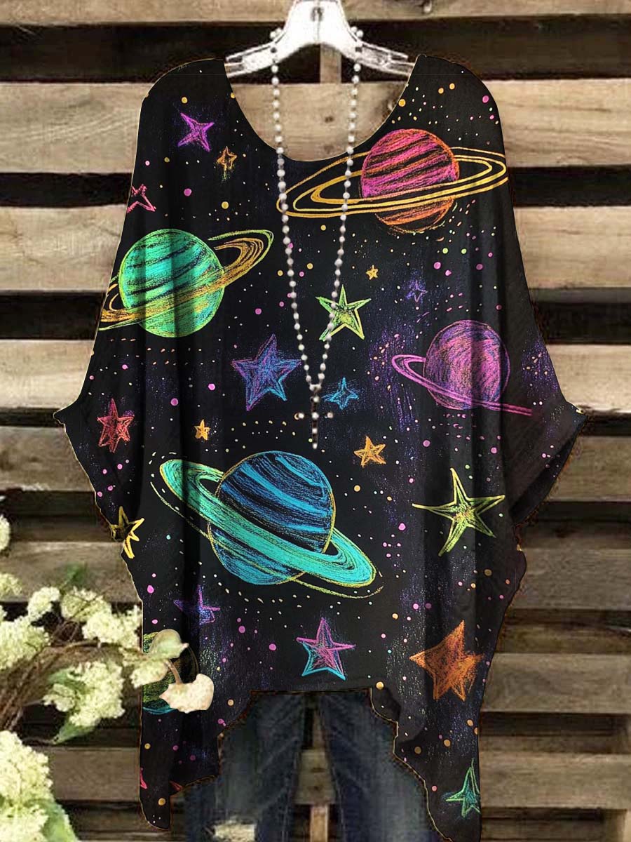 Women's Dazzling Galaxy Planet Print Casual Top