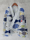Vintage Fish Japanese Art Fleece Kimono Cardigan elevenforest