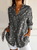 Women's Vintage Floral Art Print Casual Cotton Shirt