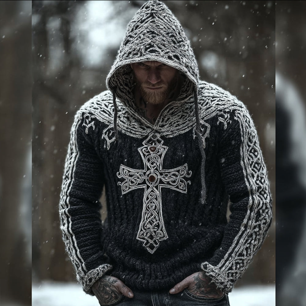 Men's Viking Style Celtic Cross Hooded Sweater artswardrobe