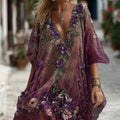 Women's Pansy Embroidered Sequined Short Sleeve Midi Dress elevenforest