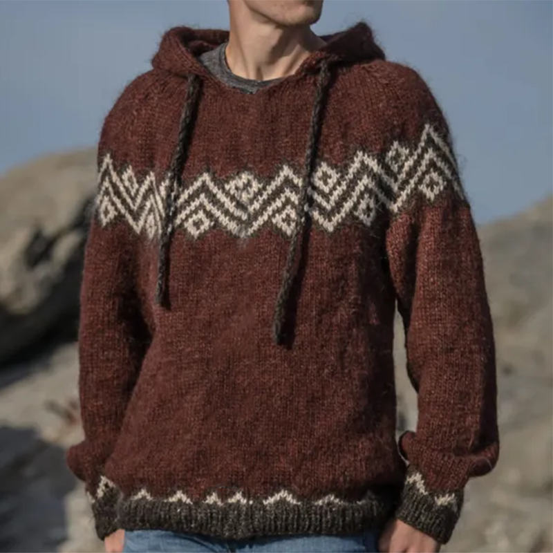 Vintage Urdan Jakke Knitted Jacquard Hooded Sweater（Unisex） elevenforest