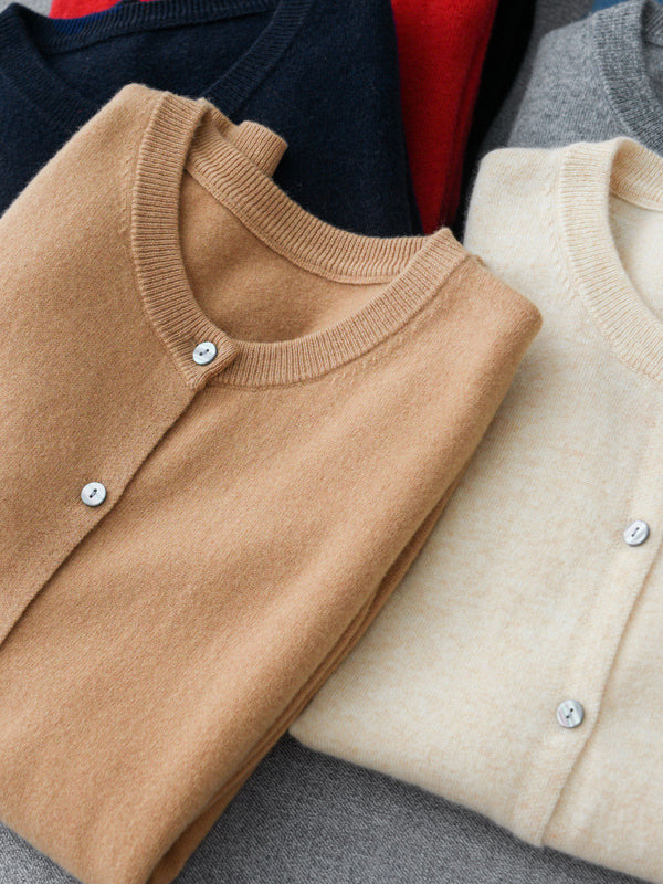 Long Sleeves Buttoned Elasticity Round-neck Cardigan Tops Knitwear