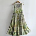 Women's Floral Art Print V-Neck Pocket Cotton Dress