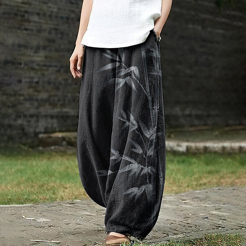 Vintage Bamboo Leaf Linen Blend Comfy Pants elevenforest