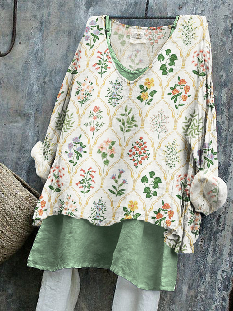 Vintage Flowers Botanical Pattern Linen Tunic elevenforest