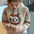 Women's Cute Winter Cat Art Knitted Warm Sweater