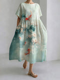 Japanese Style Pond Moonlight Round Neck Leisure Dress elevenforest
