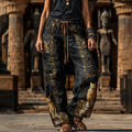 Women's Vintage Ancient Egyptian Cat Art Linen Blend Pants elevenforest