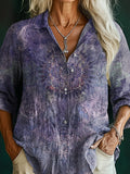 Women's Vintage Ethnic Tattoo Pattern Art Print Casual Cotton Shirt