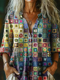 Colorful Geometric Check patterns Women's Print Casual Cotton Linen Sh