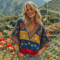 Women's Venezuela Flag Floral Art Linen Blend T-shirt elevenforest