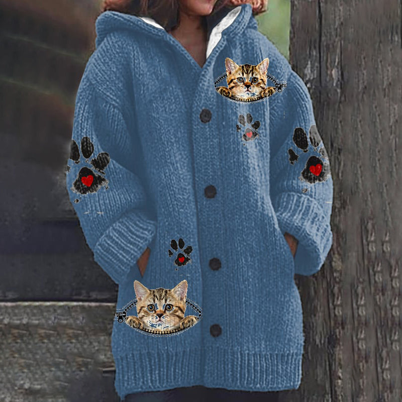 Vintage Cute Cat Paw Cozy Button Down Sweater elevenforest