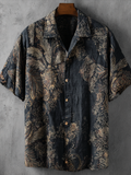 Western Style Bohemian Plant Flower Pattern Color Block Patchwork Retro Cotton And Linen Men's Shirt elevenforest
