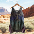 Women's Vintage Viking Tree Of Life Gradient Art Linen Tank Top elevenforest