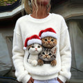Cute Christmas Hat With Cat Pattern Thick Pullover Sweater elevenforest