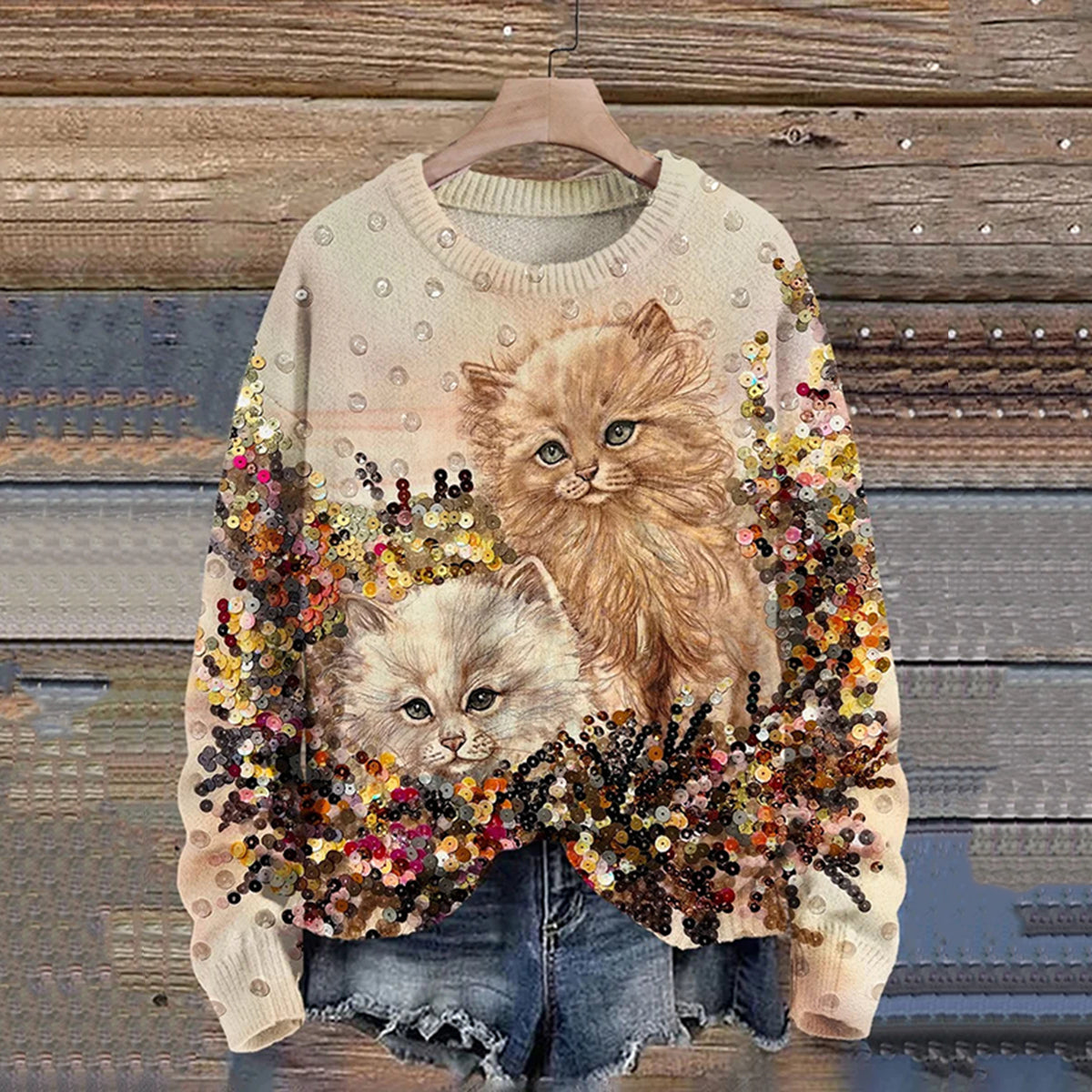 Cute Cat Print Knitted Pullover Sweater elevenforest