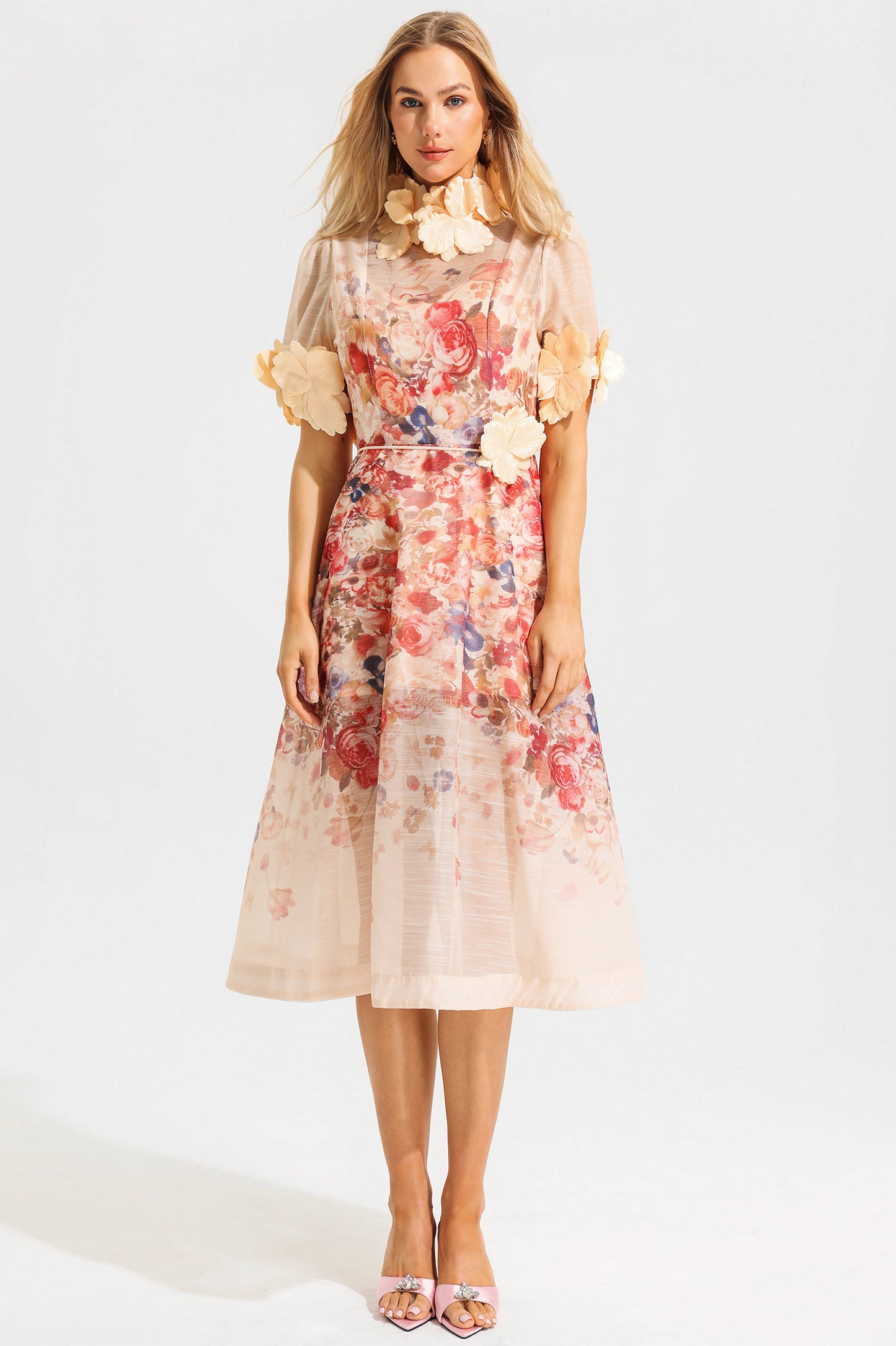 Round Neck Lace Up Short Sleeve Midi Dress