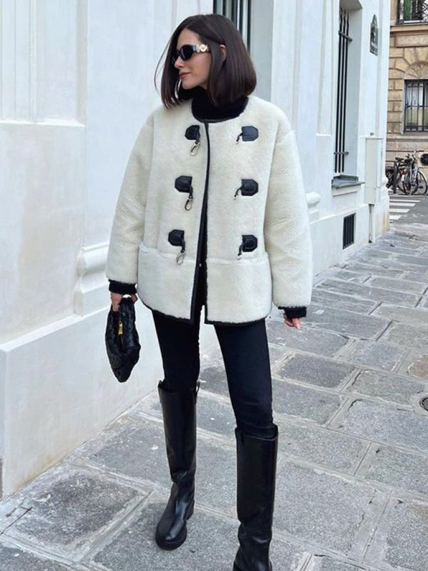 New Fashionable Cashmere ’s Metal Lock Design Cardigan Jacket