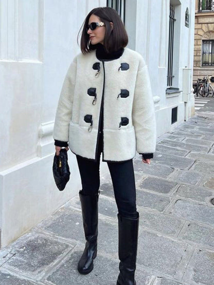New Fashionable Cashmere ’s Metal Lock Design Cardigan Jacket