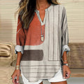 Comstylish Women's Retro Abstract Geometric Print Cotton And Linen V-neck Shirt