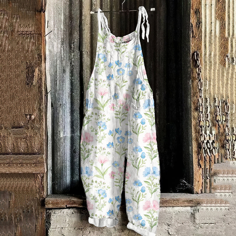 Women's Bohemian Style Floral Linen Print Cotton Linen Jumpsuit elevenforest