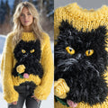 Comstylish Women's National Black Cat Day Cute Black Cat Art Knitted Warm Sweater
