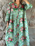 Women's Elegant Pastoral Floral Cotton and Linen Dress