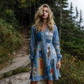 Women's Patchwork Cat Long Sleeve V-neck Midi Dress elevenforest