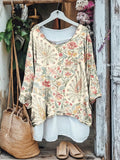 Retro Bohemian Plant Floral V-neck Cotton Linen Blouse elevenforest