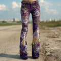 Vintage Purple Roses Glitter Embroidered Bootcut Jeans elevenforest