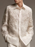 Men's Floral Lace Embroidered Long Sleeve Linen Shirt elevenforest
