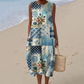 Women's Vintage Floral Patch Sleeveless Cotton Dress elevenforest