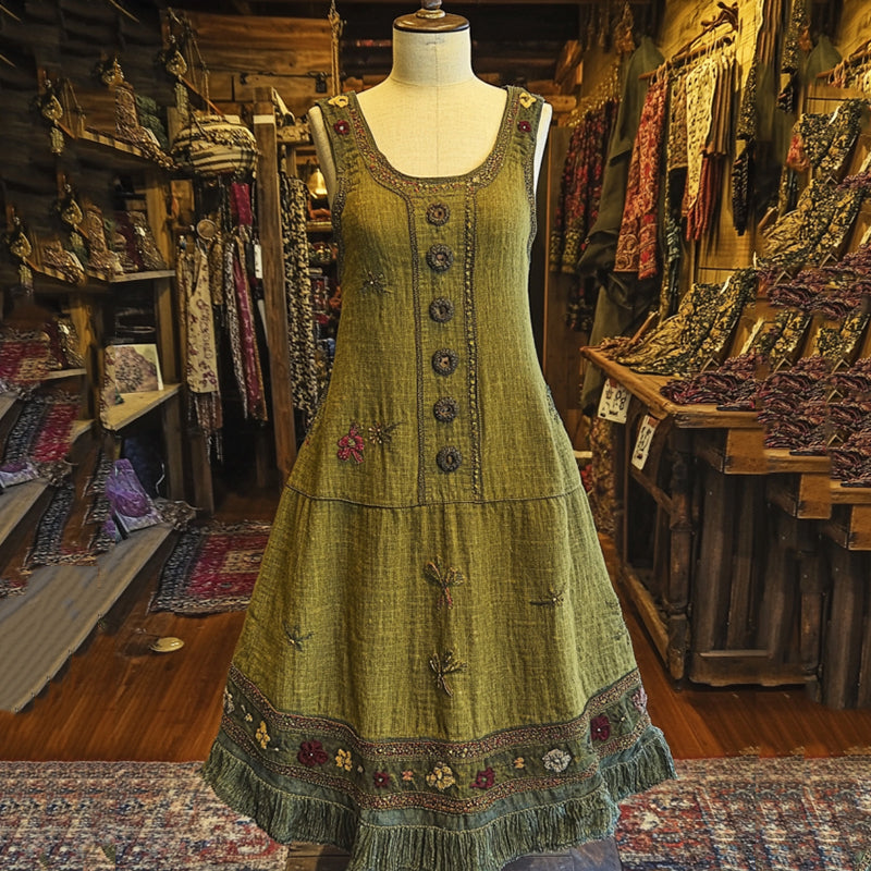 Vintage Tribal Floral Art Comfy Sleeveless Dress elevenforest
