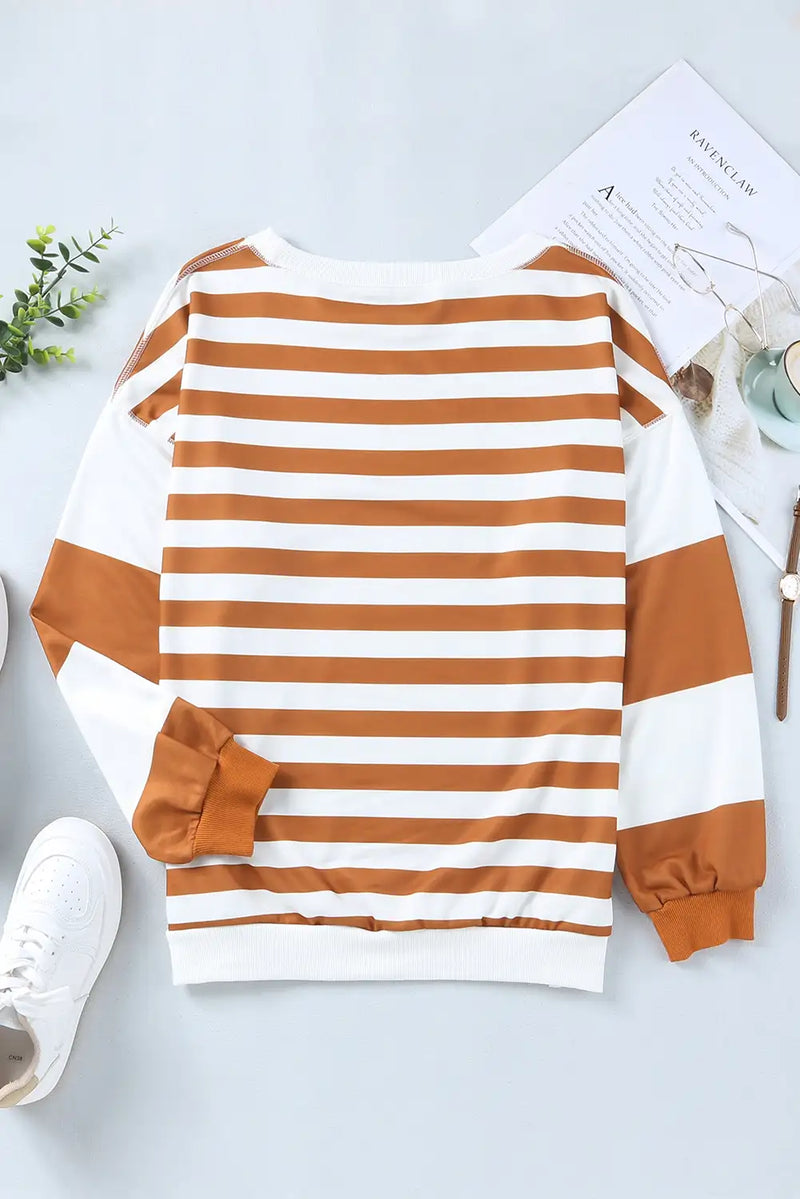 Striped Pullover Sweatshirt in Brown