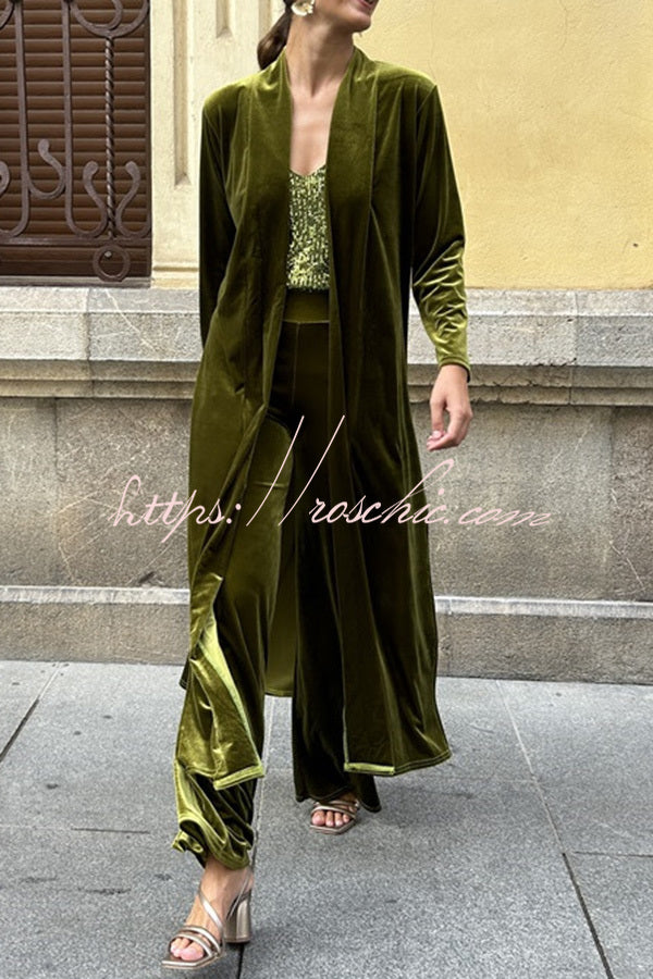 Rooice Velvet Patchwork Long Sleeved Coat